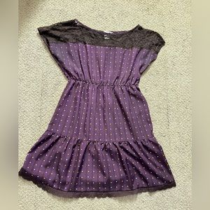 Purple dress with orange dots